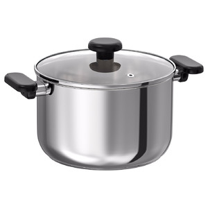 MIDDAGSMAT Pot with lid, clear glass/stainless steel, 5 l