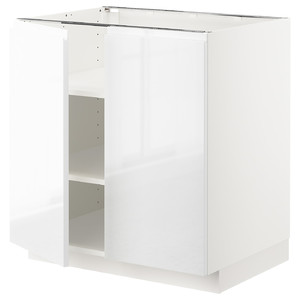 METOD Base cabinet with shelves/2 doors, white/Voxtorp high-gloss/white, 80x60 cm