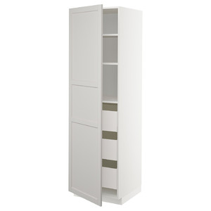 METOD / MAXIMERA High cabinet with drawers, white/Lerhyttan light grey, 60x60x200 cm