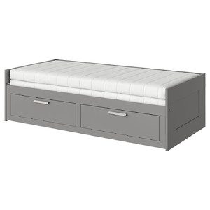 BRIMNES Day-bed w 2 drawers/2 mattresses, grey/Åfjäll firm, 80x200 cm