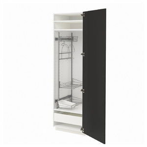 METOD / MAXIMERA High cabinet with cleaning interior, white/Nickebo matt anthracite, 60x60x200 cm