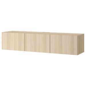 BESTÅ TV bench with doors, white stained oak effect, Lappviken white stained oak effect, 180x42x38 cm