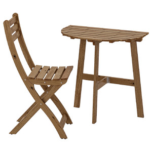 ASKHOLMEN Wall table & folding chair, outdoor grey-brown stained