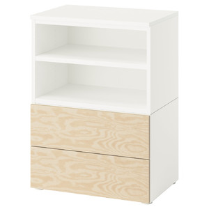 PLATSA Bedside table, white/Kalbåden lively pine effect, 60x42x83 cm