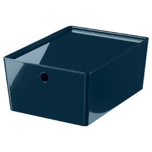 KUGGIS Box with lid, black-blue, 26x35x15 cm