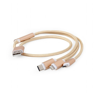 Gembird USB 3-in-1 Charging Cable, gold, 1m