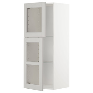METOD Wall cabinet w shelves/2 glass drs, white/Lerhyttan light grey, 40x100 cm