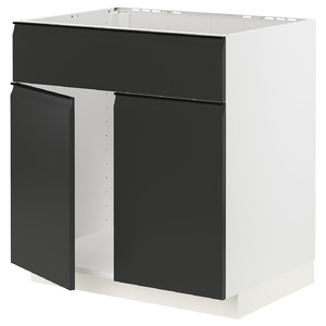 METOD Base cabinet f sink w 2 doors/front, white/Upplöv matt anthracite, 80x60 cm