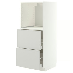 METOD/MAXIMERA High cabinet w 2 drawers for oven, white/Aspudden light grey, 60x60x140 cm