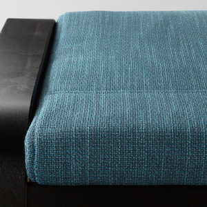 POÄNG Armchair and footstool, black-brown/Hillared dark blue