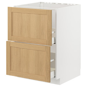 METOD / MAXIMERA Base cab f sink+2 fronts/2 drawers, white/Forsbacka oak, 60x60 cm
