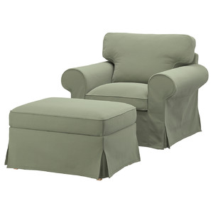 EKTORP Armchair and footstool, Hakebo grey-green
