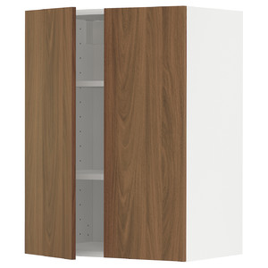 METOD Wall cabinet with shelves/2 doors, white/Tistorp brown walnut effect, 60x80 cm