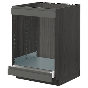 METOD / MAXIMERA Base cab for hob+oven w drawer, black/Voxtorp dark grey, 60x60 cm