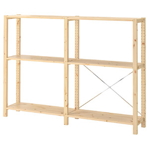 IVAR 2 sections/shelves, pine, 174x30x124 cm