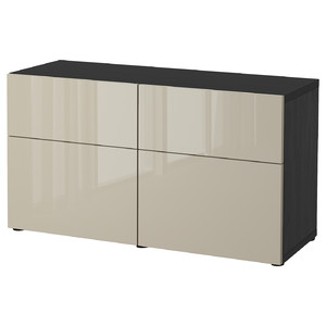 BESTÅ Storage combination w doors/drawers, black-brown/Selsviken high-gloss/beige, 120x42x65 cm