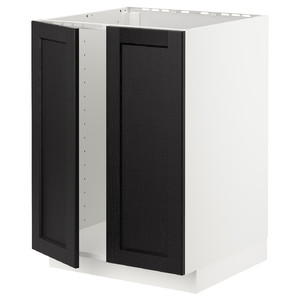 METOD Base cabinet for sink + 2 doors, white/Lerhyttan black stained, 60x60 cm