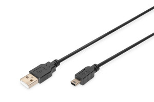 Digitus USB A - Mini USB B Connection Cable, 1m, black