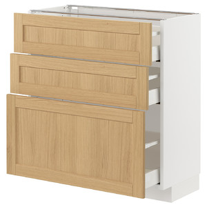 METOD / MAXIMERA Base cabinet with 3 drawers, white/Forsbacka oak, 80x37 cm