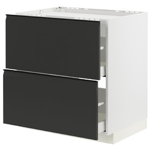METOD / MAXIMERA Base cab f hob/2 fronts/2 drawers, white/Upplöv matt anthracite, 80x60 cm