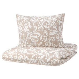 VÅRBRÄCKA Quilt cover and 2 pillowcases  beige, 200x200/50x60 cm