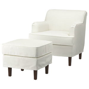 ROCKSJÖN Armchair with footstool, Blekinge white