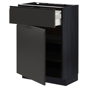 METOD / MAXIMERA Base cabinet with drawer/door, black/Upplöv matt anthracite, 60x37 cm