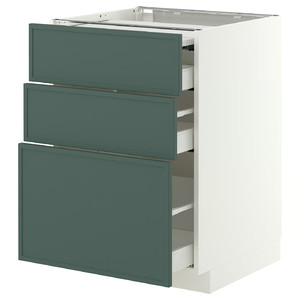METOD/MAXIMERA Bc w pull-out work surface/3drw, white/Aspudden dark grey-green, 60x60 cm