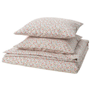 GULLNATTLJUS Duvet cover and 2 pillowcases, white/floral pattern, 200x200/50x60 cm