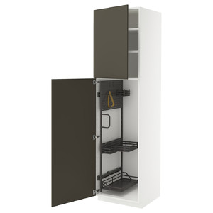METOD High cabinet with cleaning interior, white/Havstorp brown-beige, 60x60x220 cm