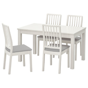 LANEBERG / EKEDALEN Table and 4 chairs, white, white light grey, 130/190x80 cm