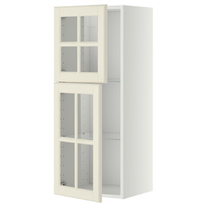 METOD Wall cabinet w shelves/2 glass drs, white/Bodbyn off-white, 40x100 cm
