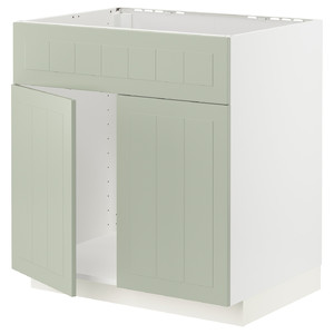 METOD Base cabinet f sink w 2 doors/front, white/Stensund light green, 80x60 cm