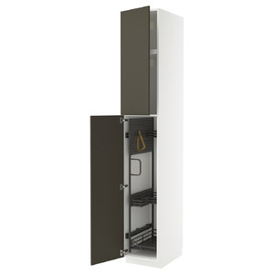 METOD High cabinet with cleaning interior, white/Havstorp brown-beige, 40x60x240 cm
