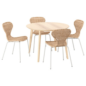 LISABO / ÄLVSTA Table and 4 chairs, ash veneer/rattan white, 105 cm