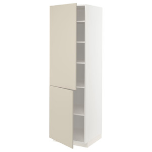 METOD High cabinet with shelves/2 doors, white/Havstorp beige, 60x60x200 cm