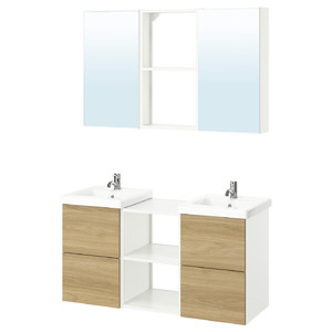 ENHET Bathroom, white/oak effect, 124x43x65 cm