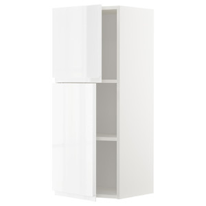 METOD Wall cabinet with shelves/2 doors, white/Voxtorp high-gloss/white, 40x100 cm