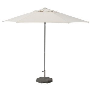 JOGGESÖ Parasol with base, light grey-beige/Huvön grey, 300 cm