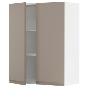 METOD Wall cabinet with shelves/2 doors, white/Upplöv matt dark beige, 80x100 cm