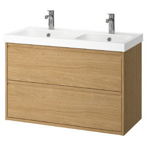 ÄNGSJÖN / ORRSJÖN Wash-stnd w drawers/wash-basin/taps, oak effect, 102x49x69 cm
