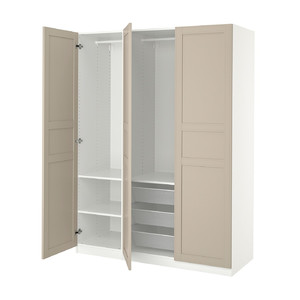 PAX / FLISBERGET Wardrobe combination, white/light beige, 150x60x201 cm