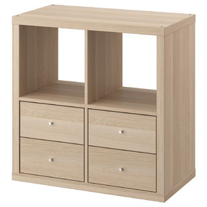 KALLAX Shelving unit, with 4 drawers/white stained oak effect, 77x77 cm