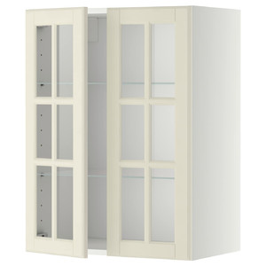 METOD Wall cabinet w shelves/2 glass drs, white/Bodbyn off-white, 60x80 cm