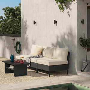 VITTSKÄR 3-seat modular sofa, outdoor plastic rattan dark grey/Frösön/Duvholmen beige