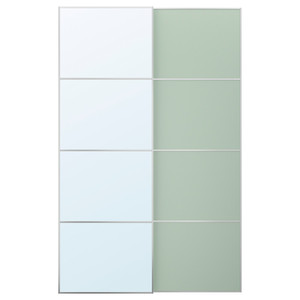 MEHAMN/AULI Pair of sliding doors, aluminium double sided/light green mirror glass, 150x236 cm