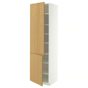 METOD High cabinet with shelves/2 doors, white/Sinarp oak veneer, 60x60x220 cm