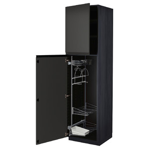 METOD High cabinet with cleaning interior, black/Upplöv matt anthracite, 60x60x220 cm