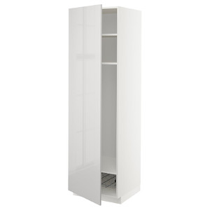 METOD High cabinet w shelves/wire basket, white/Ringhult light grey, 60x60x200 cm