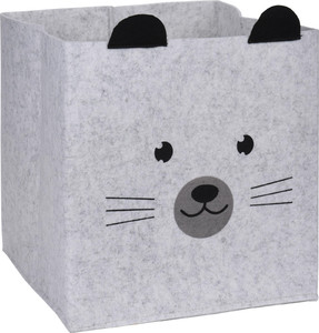 Storage Box Cube Bear, felt, grey